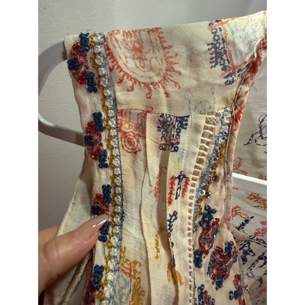 Anthropologie top Velvet G&S fully beaded embroidered peasant blouse tank MED - Picture 5 of 11
